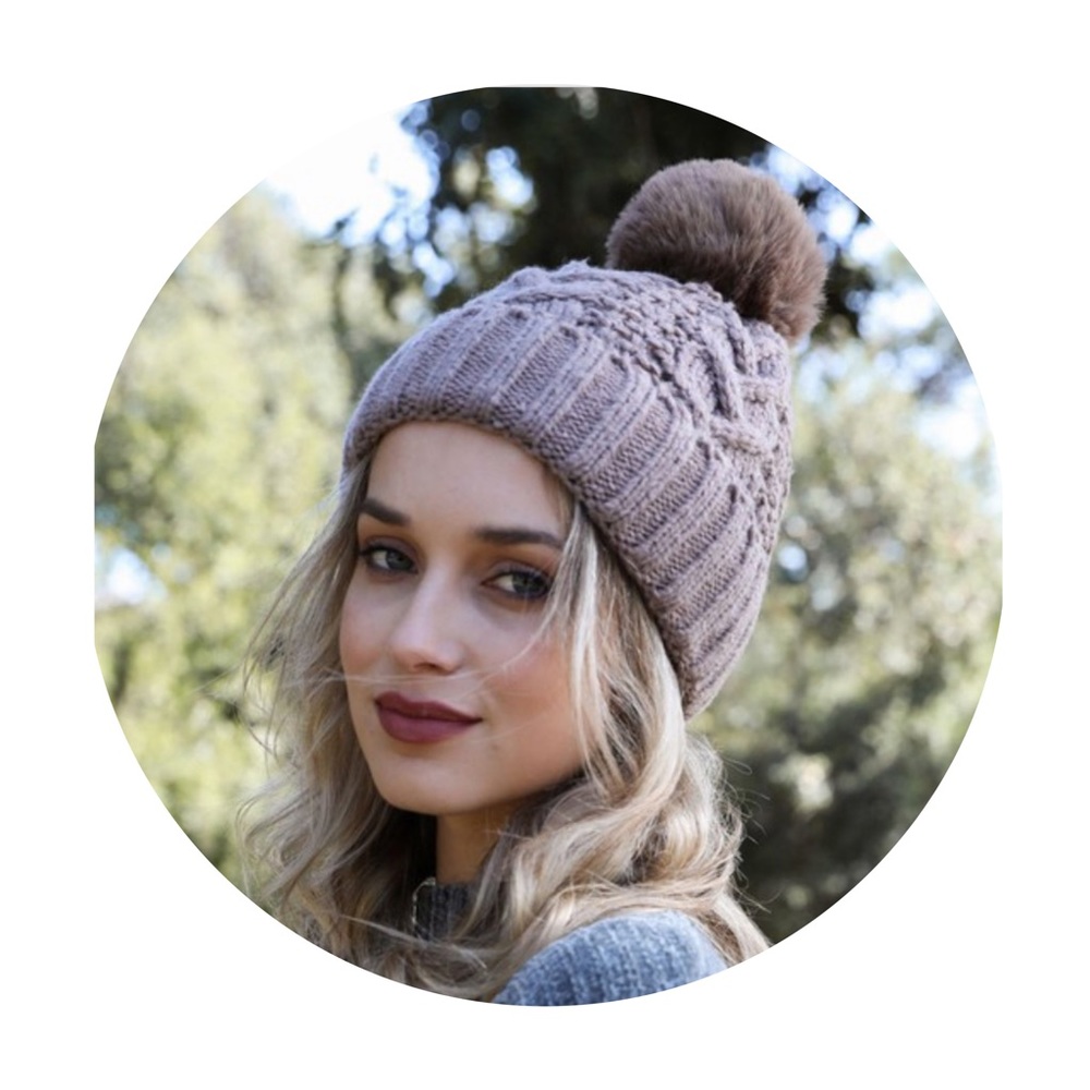 Cable Knit Pom Pom Beanie Hat